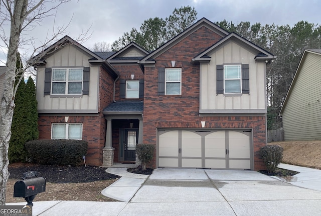 craftsman inspired home with board and batten siding and brick siding