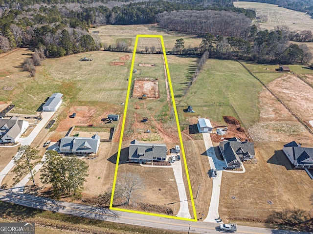 aerial view featuring a rural view