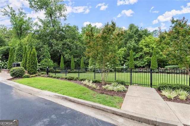 view of property's community with a gate, a yard, and fence