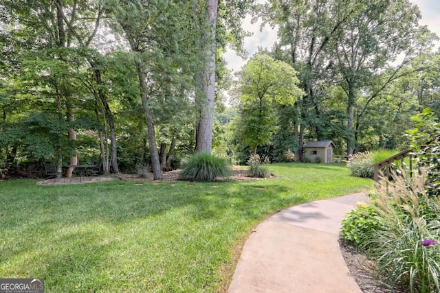 153 Falls Creek Dr, Hiawassee, GA 30546 - view of grassy yard with a storage shed and view of wooded area