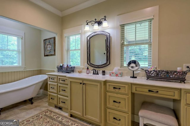 153 Falls Creek Dr, Hiawassee, GA 30546 - bathroom featuring a freestanding bath, wainscoting, and vanity