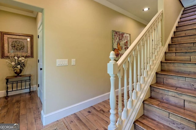 153 Falls Creek Dr, Hiawassee, GA 30546 - stairs featuring wood-type flooring and recessed lighting