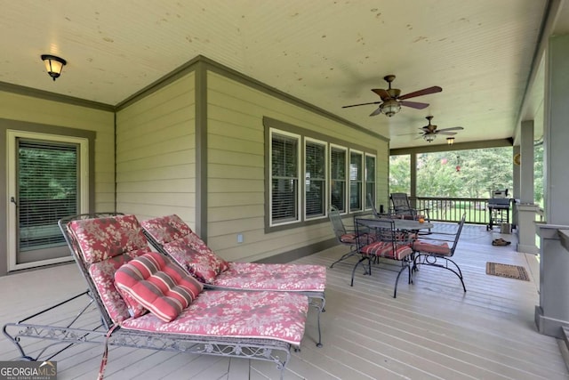 153 Falls Creek Dr, Hiawassee, GA 30546 - wooden terrace featuring outdoor dining area and a ceiling fan
