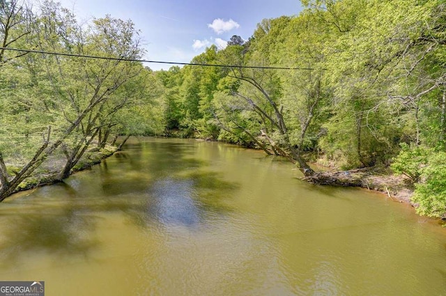 property view of water with a forest view