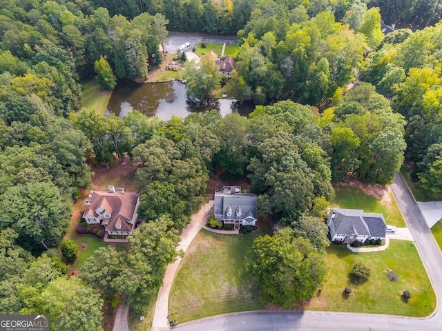 aerial view with a water view