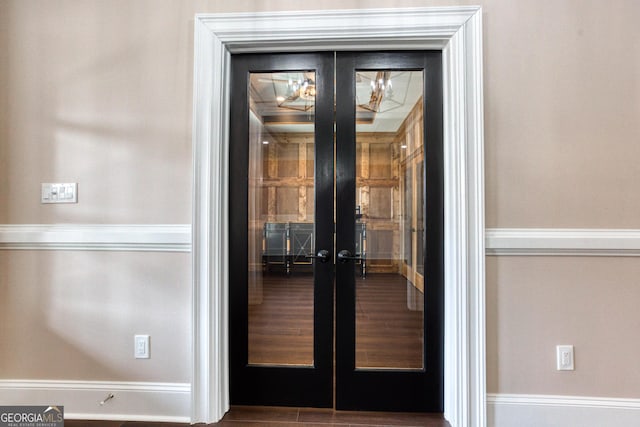 doorway to property featuring french doors