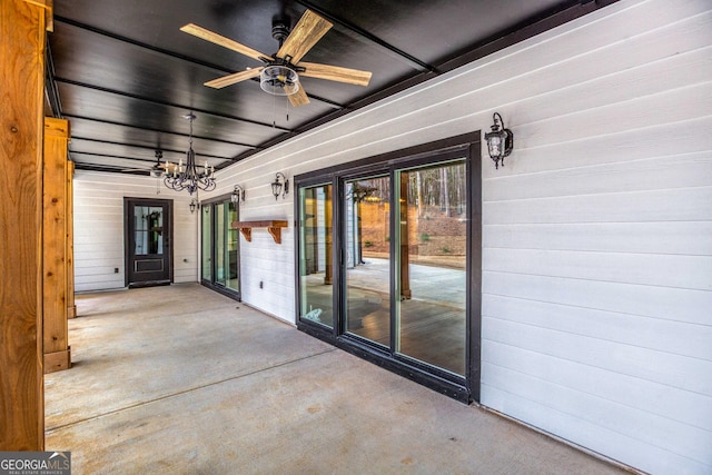 view of patio featuring a ceiling fan