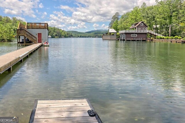 view of dock with a water view