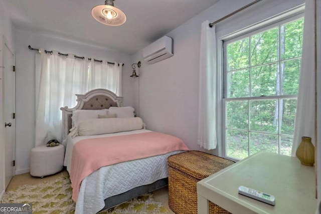 bedroom featuring a wall mounted air conditioner