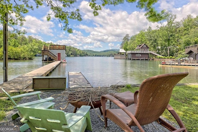 dock area with a water view