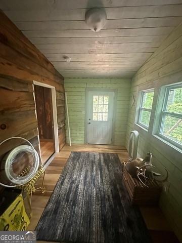 interior space featuring vaulted ceiling and wood ceiling