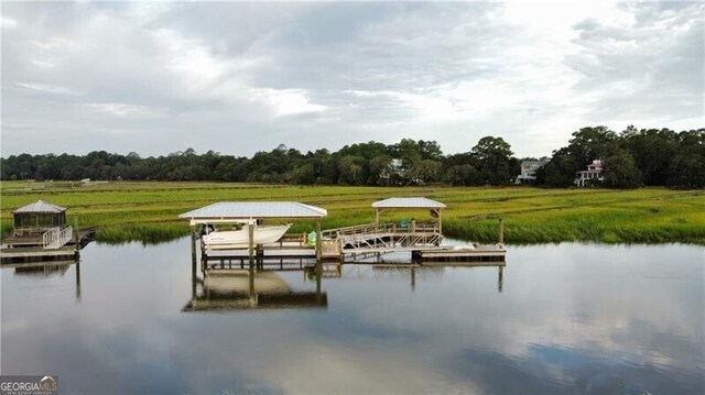 view of dock with a water view