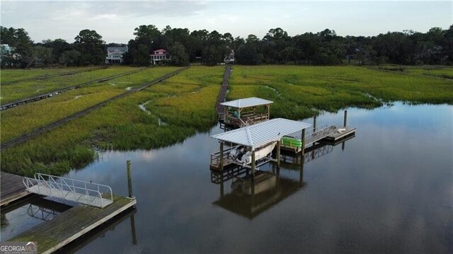 dock area with a water view