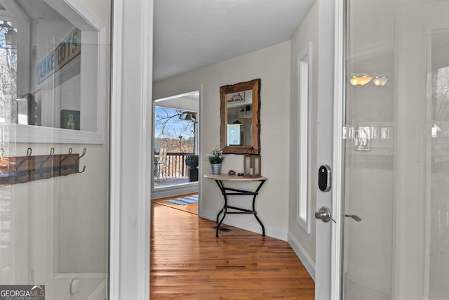 interior space featuring baseboards and wood finished floors
