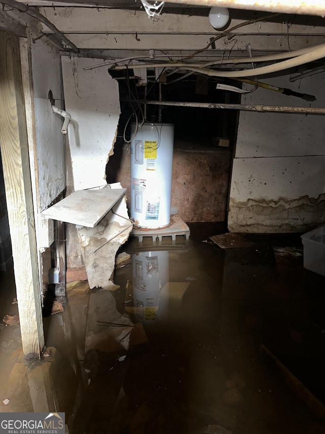 basement with water heater