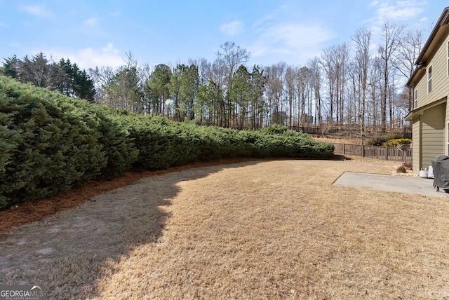 view of yard featuring a patio area and fence