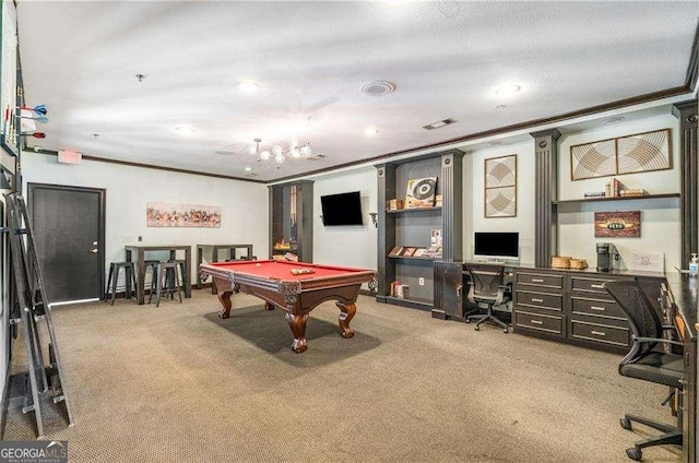 3777 Peachtree Rd NE Unit 911, Atlanta, GA 30319 - rec room with carpet, visible vents, and ornamental molding