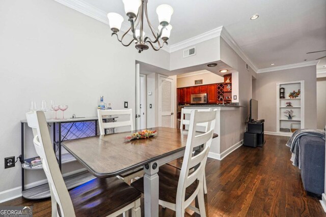 3777 Peachtree Rd NE Unit 911, Atlanta, GA 30319 - dining space featuring ornamental molding, dark wood-type flooring, built in features, and baseboards
