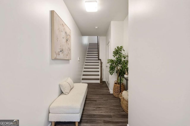 interior space with stairway and wood finished floors