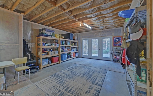 storage room featuring french doors