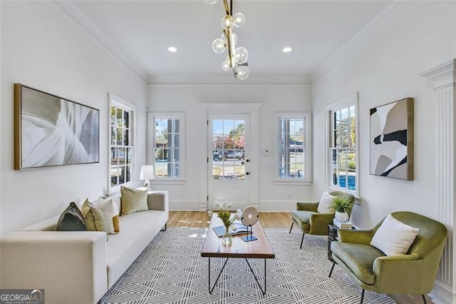 sunroom with a chandelier