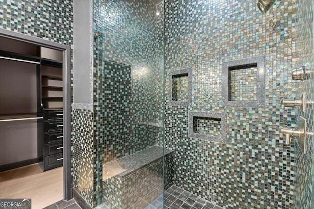 bathroom with a stall shower