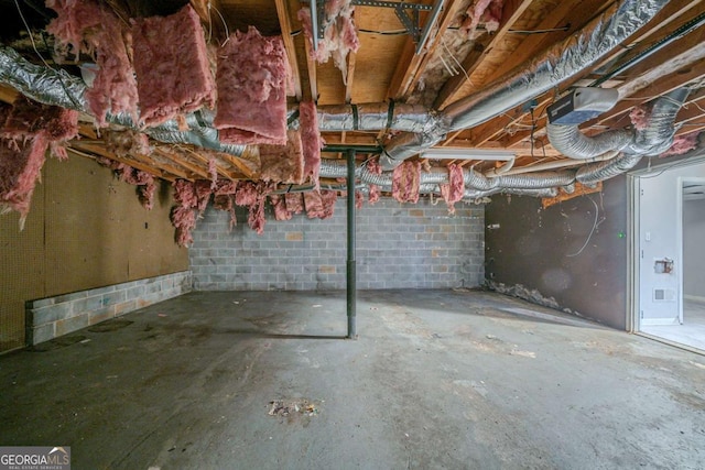 view of unfinished basement