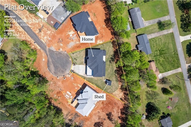 aerial view of property's location with property parcel outlined
