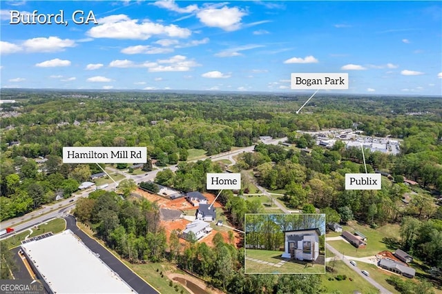 aerial view of a heavily wooded area