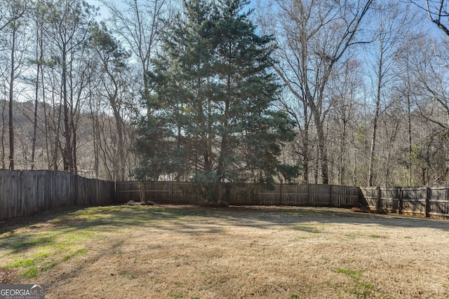 view of yard with a fenced backyard