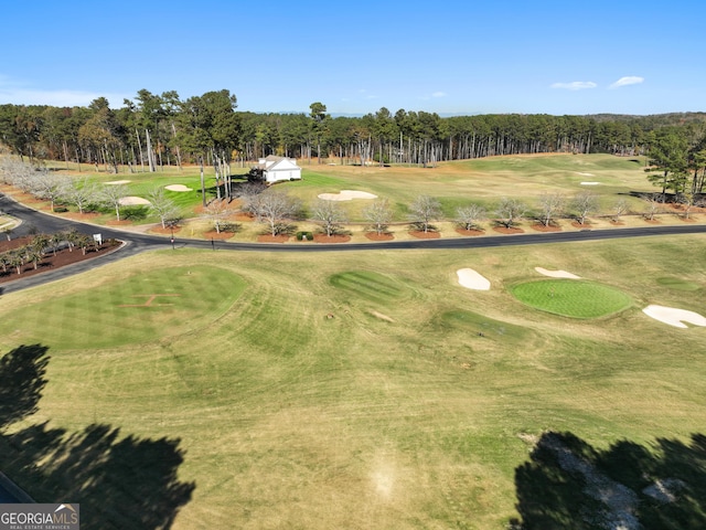 view of home's community featuring view of golf course and a yard