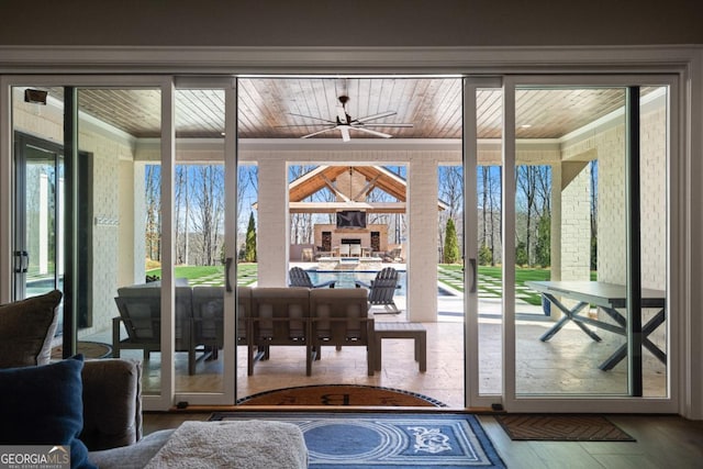 entryway with wood ceiling