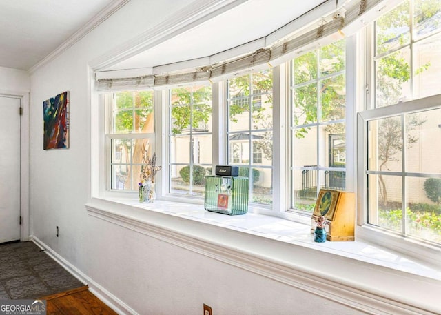 interior details with baseboards and ornamental molding