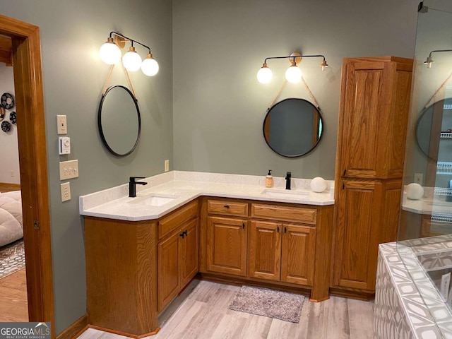 bathroom featuring wood finished floors and vanity