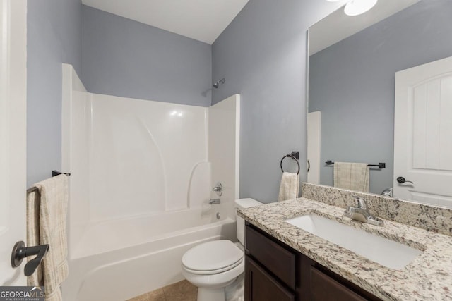 bathroom featuring shower / bathtub combination, vanity, toilet, and tile patterned floors