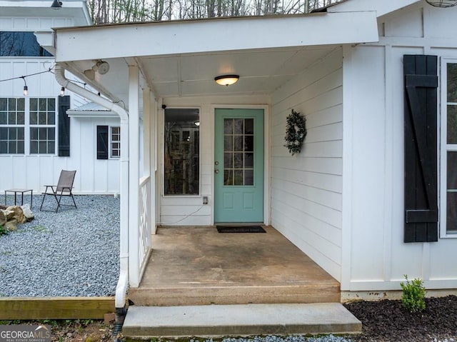 entrance to property with board and batten siding