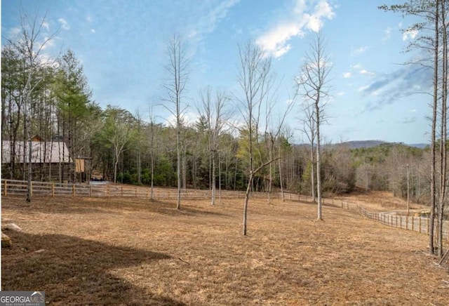 view of yard with a rural view and fence