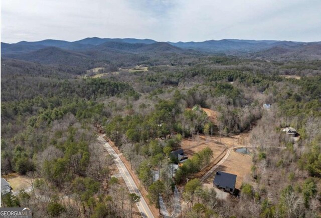 bird's eye view with a mountain view and a forest view