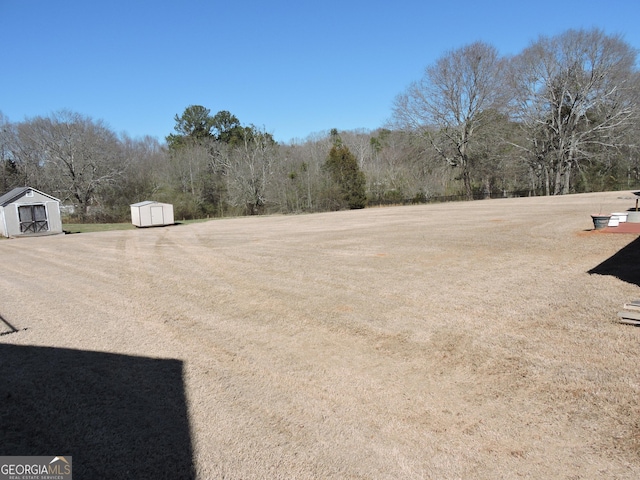 view of yard featuring an outbuilding and a storage unit