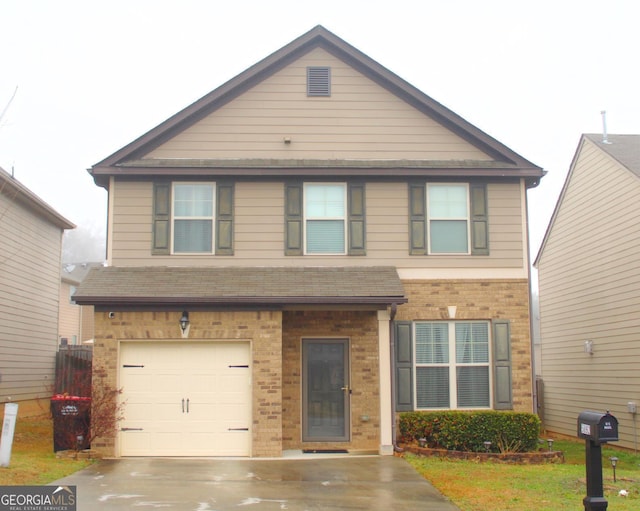 view of front of property with brick siding, driveway, and an attached garage