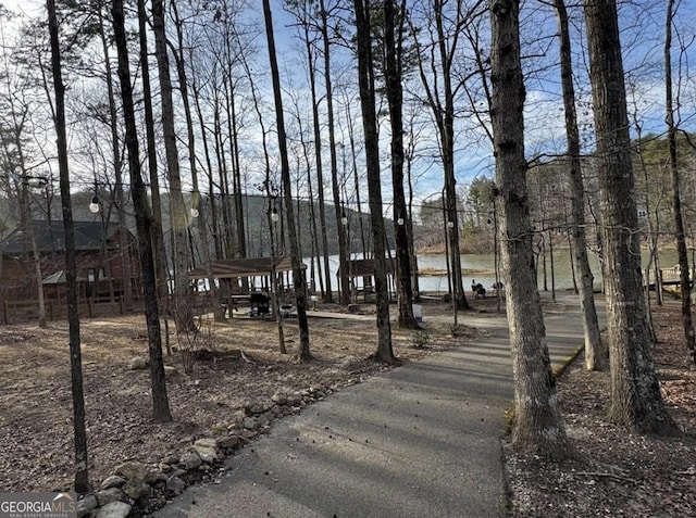 view of road featuring a water view