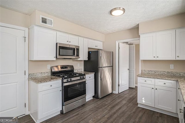 3822 Holland Dr, Snellville, GA 30039 - kitchen with white cabinets, dark wood-style floors, visible vents, and stainless steel appliances