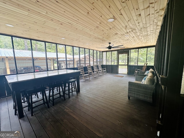 sunroom featuring wooden ceiling