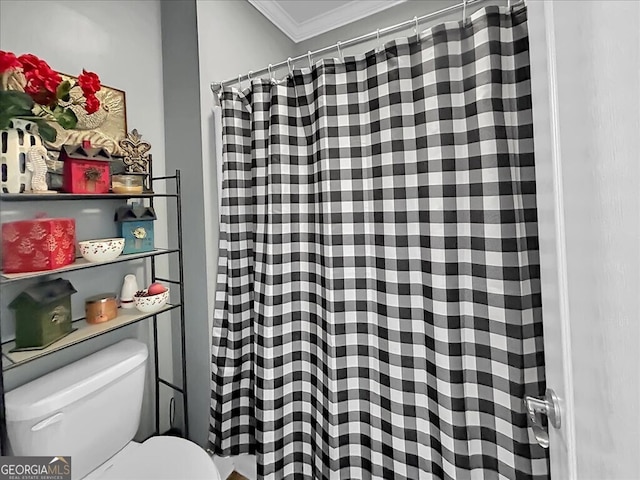 bathroom featuring crown molding and toilet