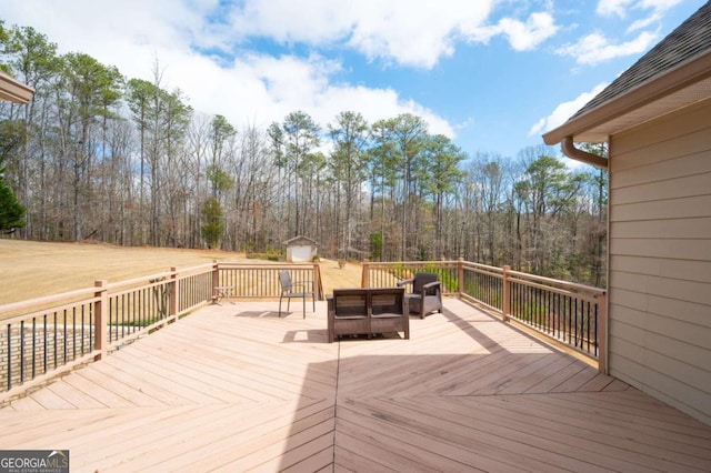 wooden deck featuring an outdoor living space
