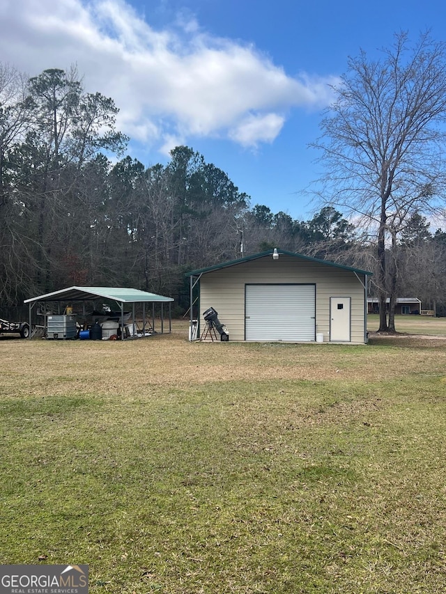 detached garage with a carport