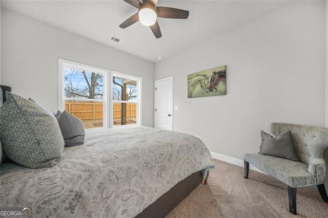 395 Lake Ave, Atlanta, GA 30318 - carpeted bedroom featuring baseboards, a ceiling fan, and visible vents