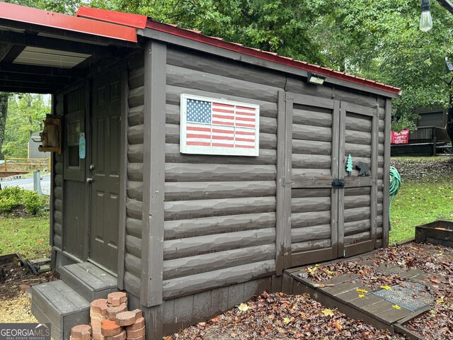 view of shed featuring entry steps