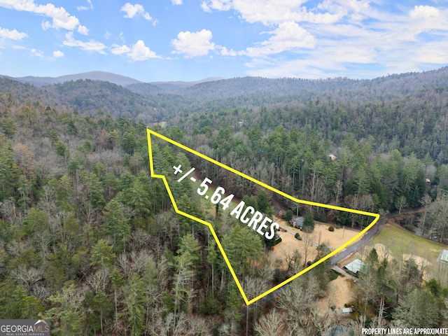 aerial view with a mountain view and a forest view