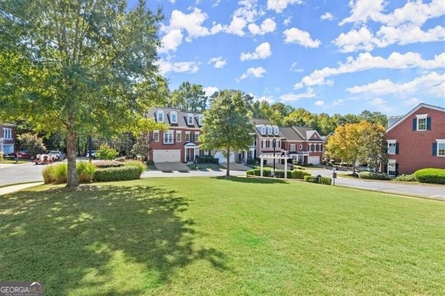 surrounding community with a residential view and a lawn